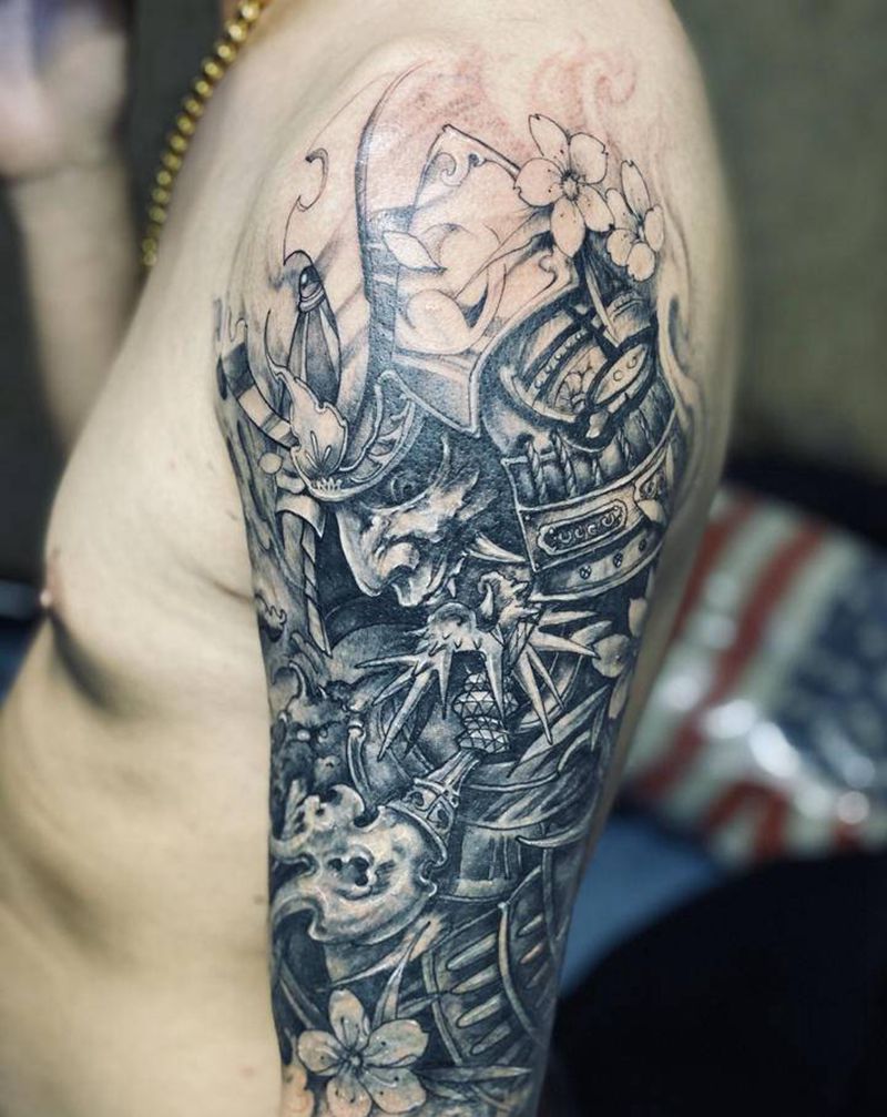 鬼武士纹身图片_臀部手臂纹身图案