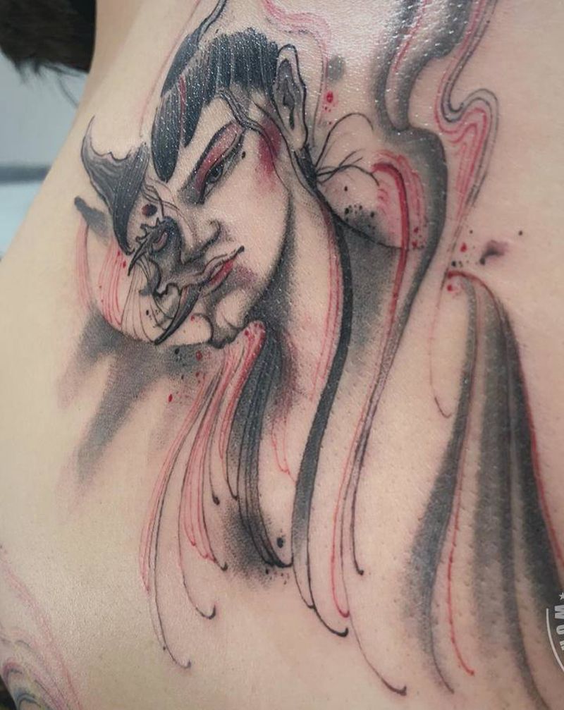 一念之间纹身图片_背部水墨新传统纹身图案