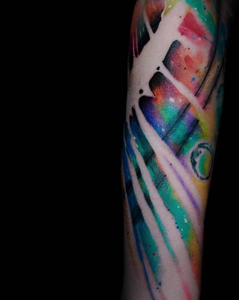 泼墨水彩花臂纹身图片_手部手臂水彩水墨纹身图案