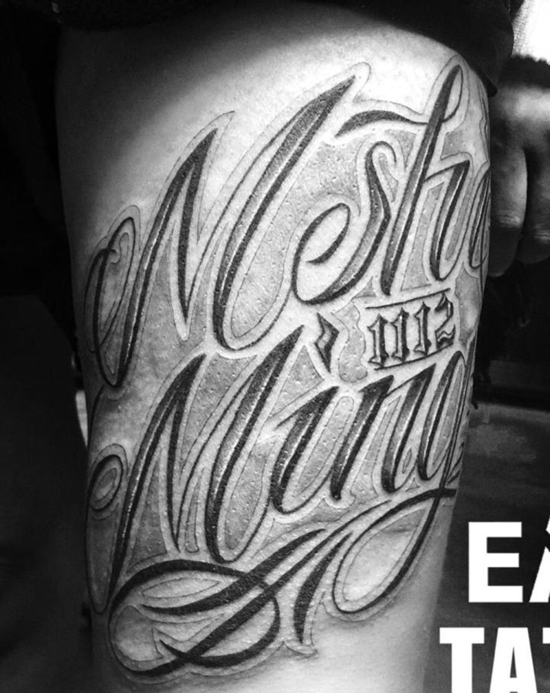 花体字纹身图片_腿部花体字花体字纹身图案