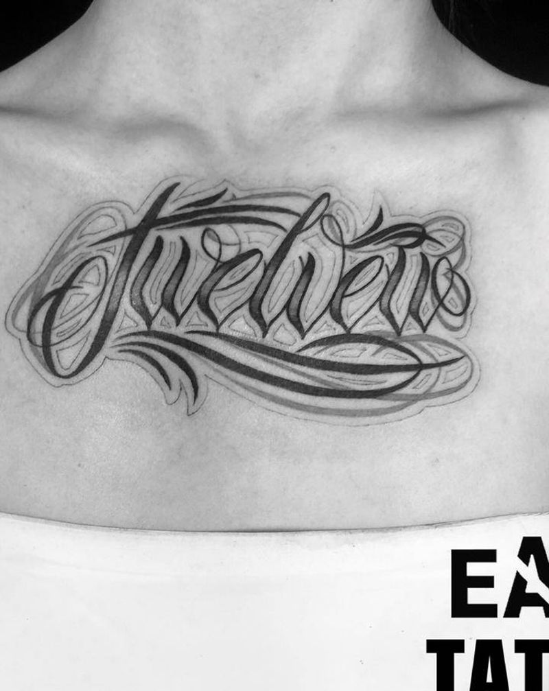 花体字纹身图片_胸部花体字花体字纹身图案