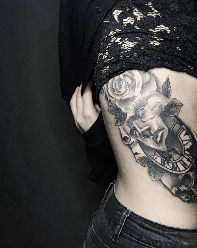 面具纹身图片_腰部New School欧美写实纹身图案