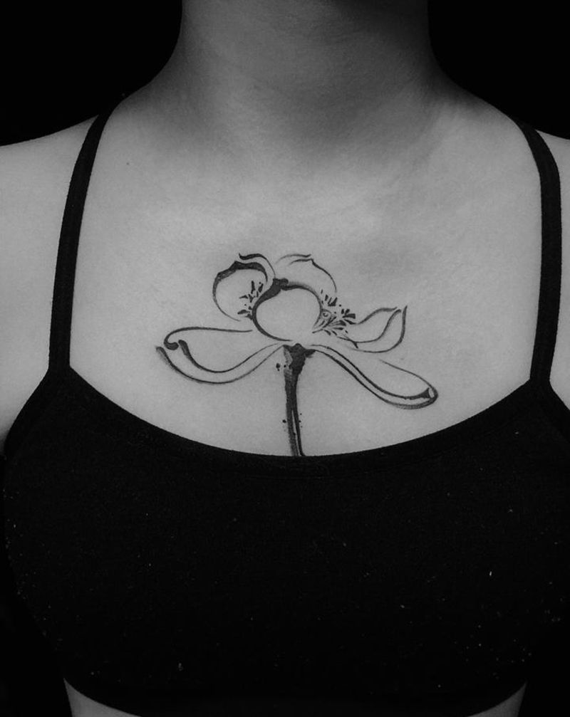 心有莲花开 福禄自然来纹身图片_胸部水彩水墨纹身图案