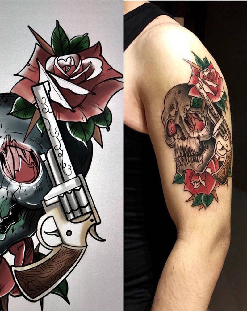 原创骷髅纹身图片_手臂Old SchoolNew School纹身图案