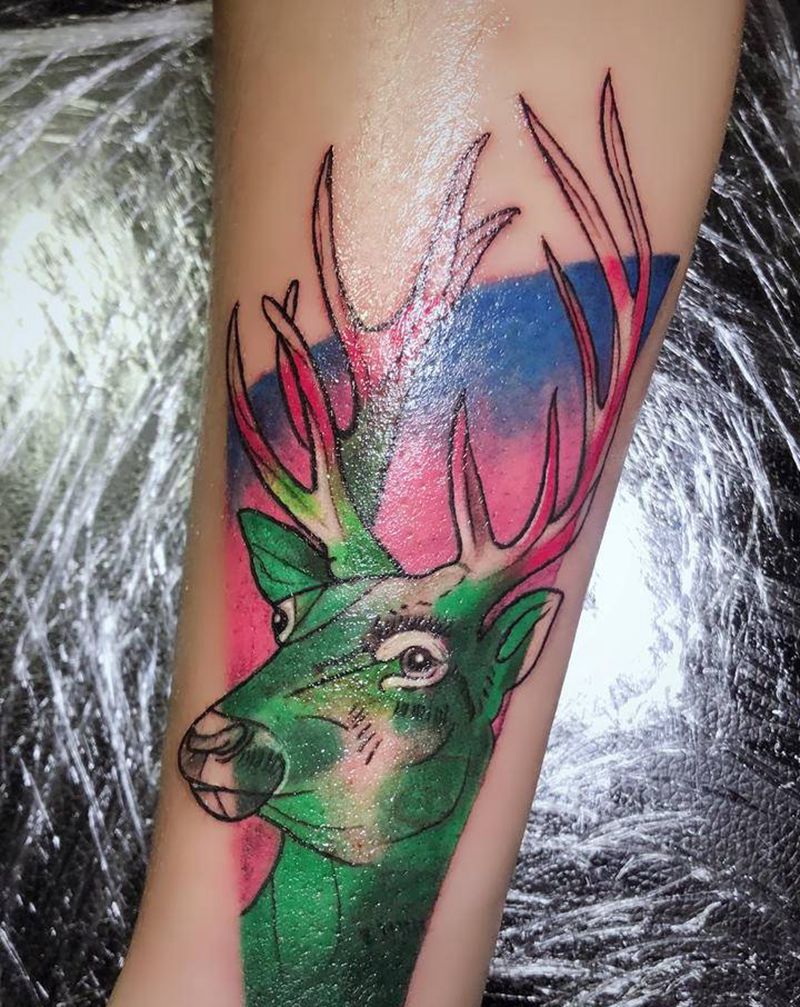 鹿纹身图片_手臂新传统小臂遮盖纹身图案