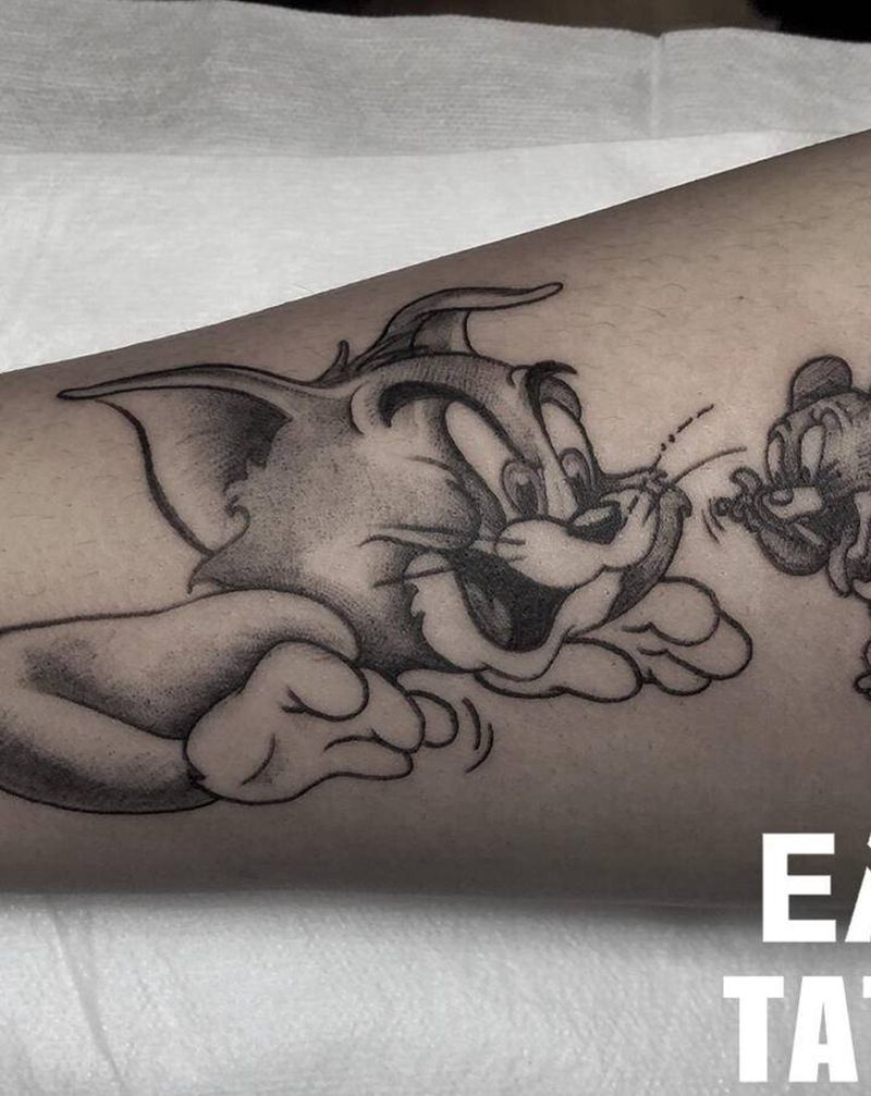 猫和老鼠纹身图片_手臂New School汤姆杰瑞纹身图案