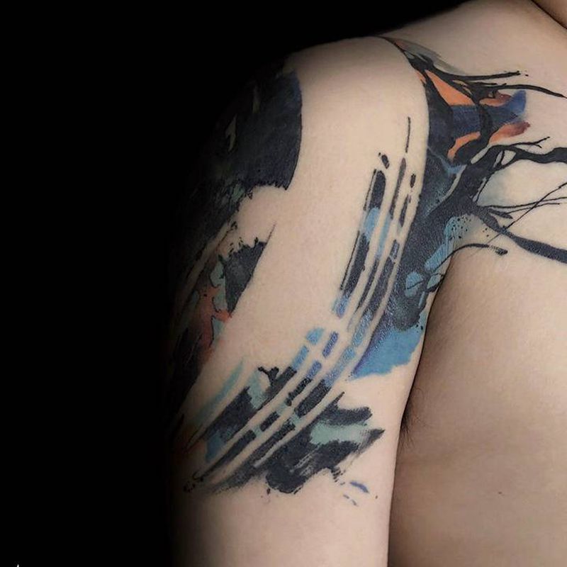 自由纹身图片_手臂水彩水墨纹身图案