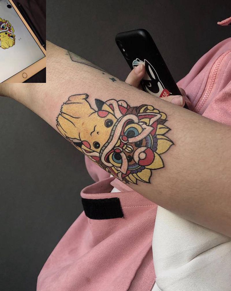 皮卡丘纹身图片_手部手臂Old School纹身图案