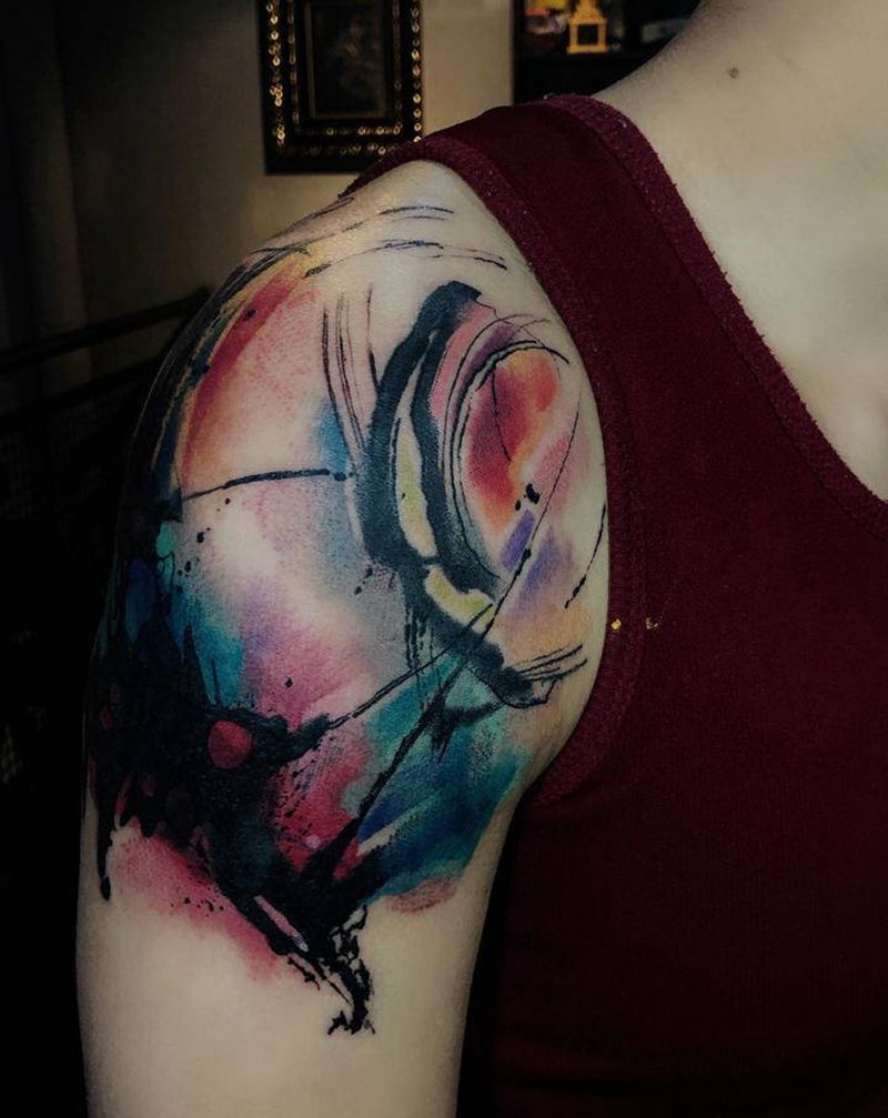 抽象图纹身图片_手臂水彩水墨纹身图案