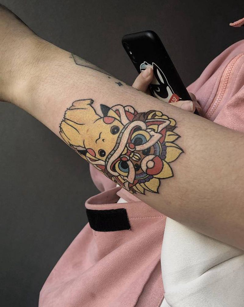 皮卡丘纹身图片_手臂Old School纹身图案