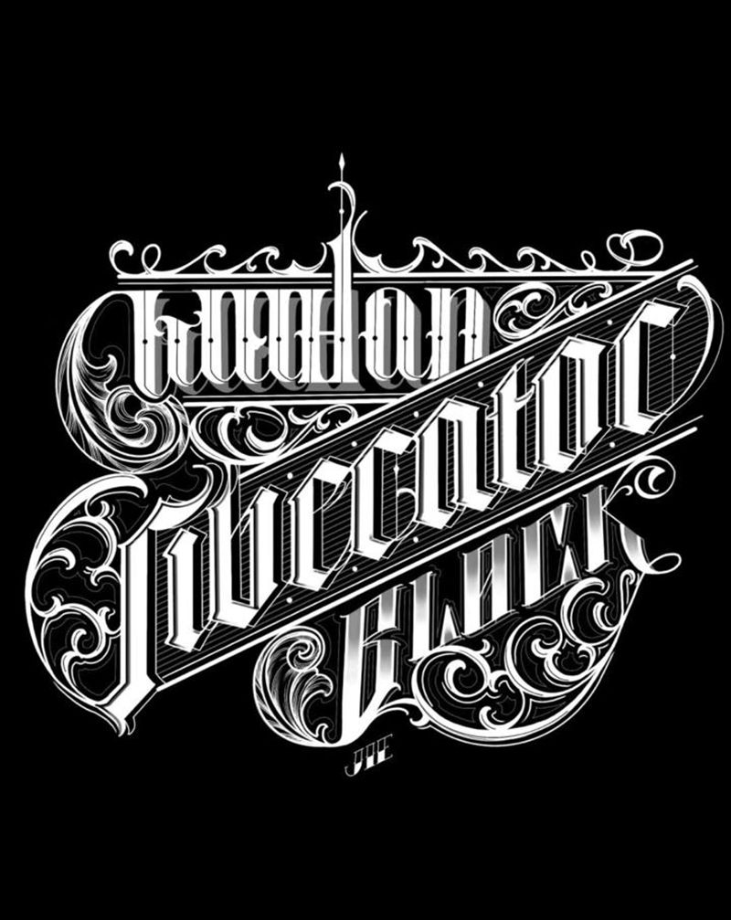 设计的logo纹身图片_腿部花体字Chicano奇卡诺花体纹身图案