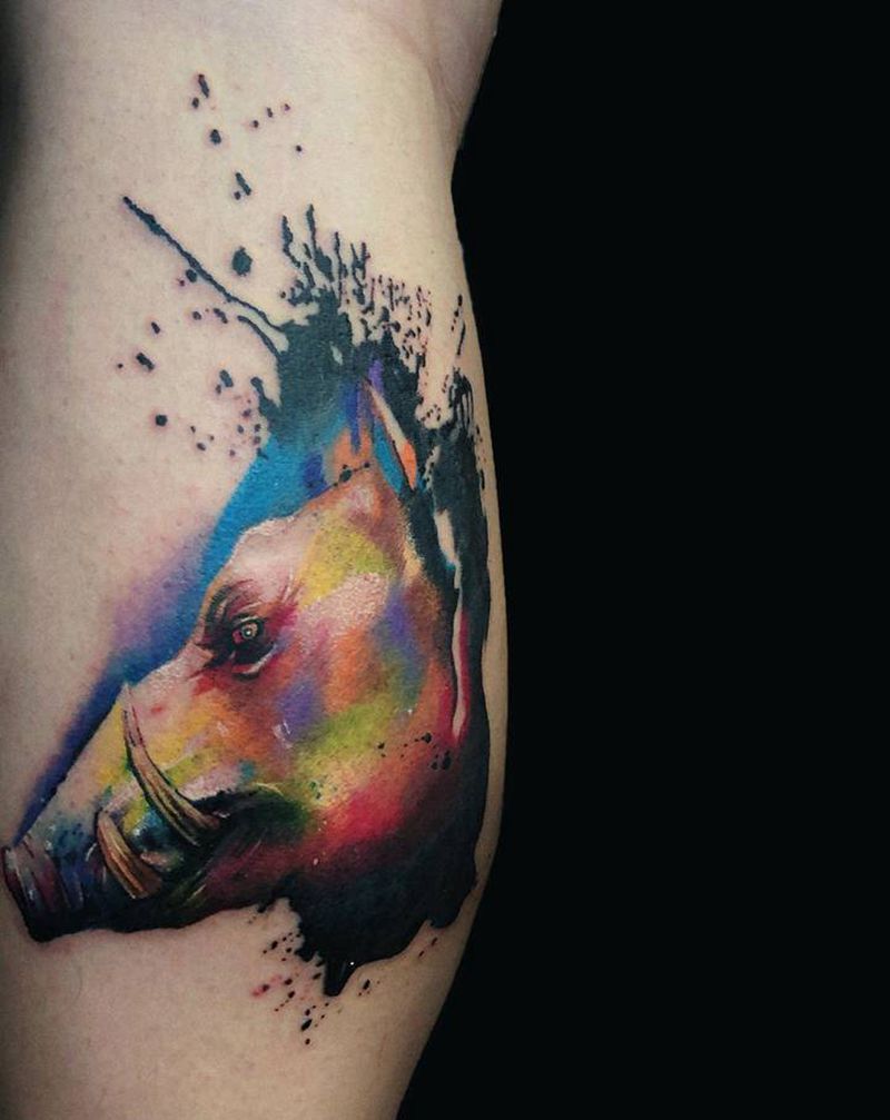 大地纹身图片_腿部脚部水彩水墨纹身图案