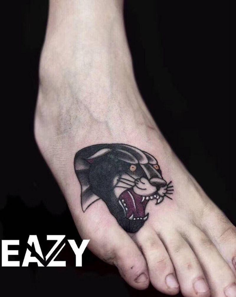 遮盖纹身图片_脚部Old School豹纹身图案