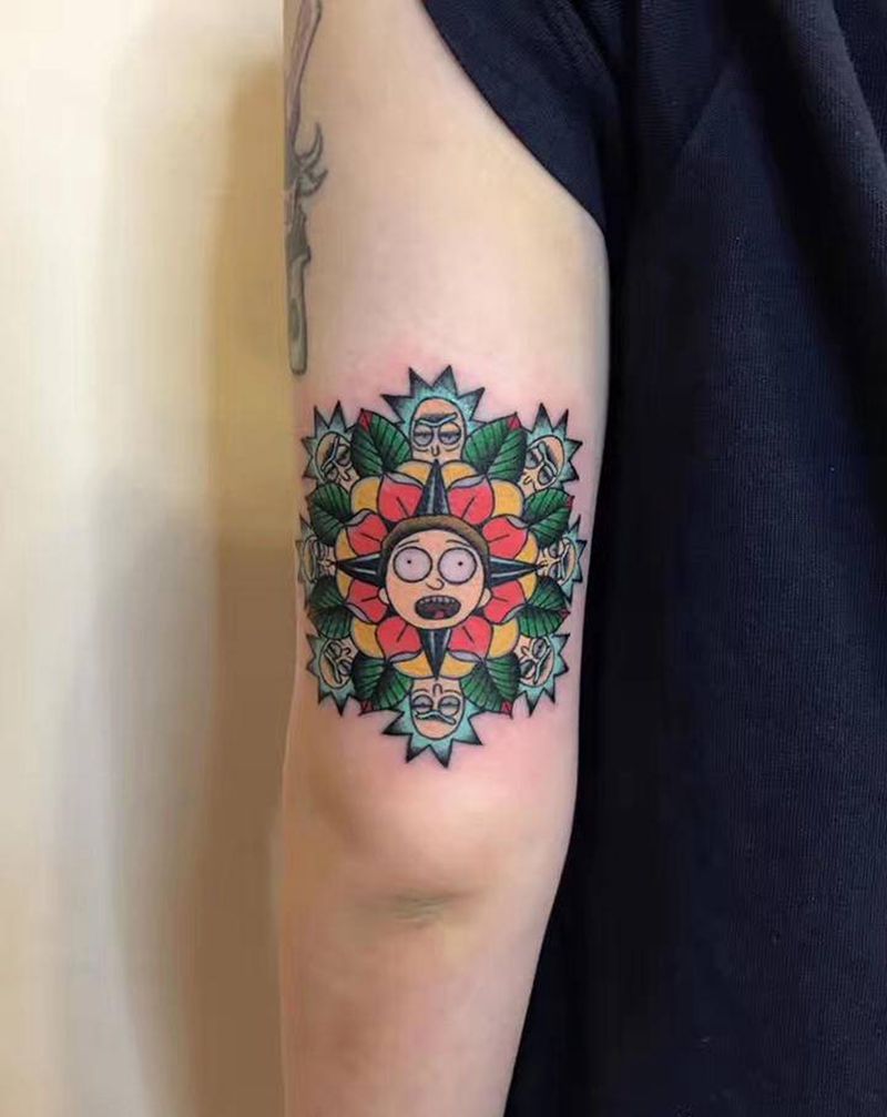 School 卡通梵花纹身图片_手臂肩部Old SchoolNew School花卡通纹身图案