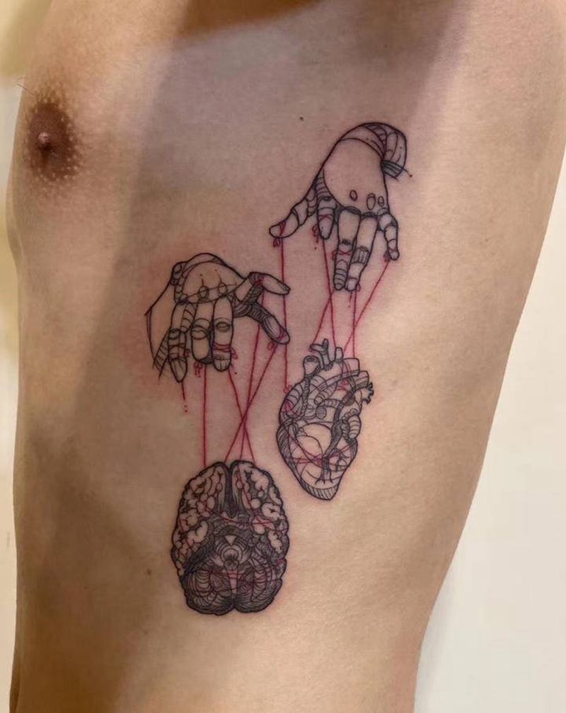 天秤座的另一种表达方式纹身图片_腰部腹部New School几何心脏手星座纹身图案