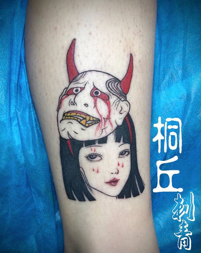 般若艺妓纹身图片_腿部纹身图案