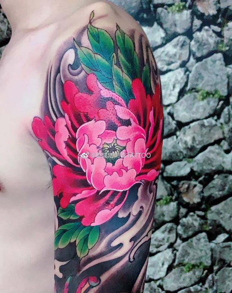 牡丹纹身图片_新传统纹身图案
