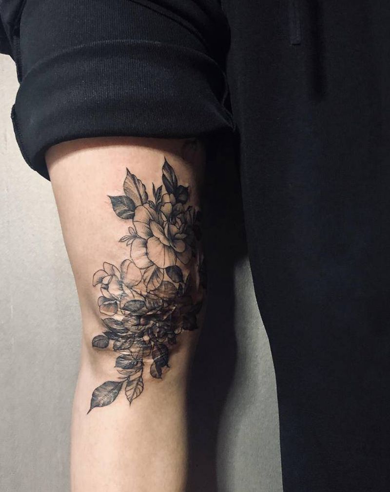 素花遮盖纹身图片_点刺纹身图案