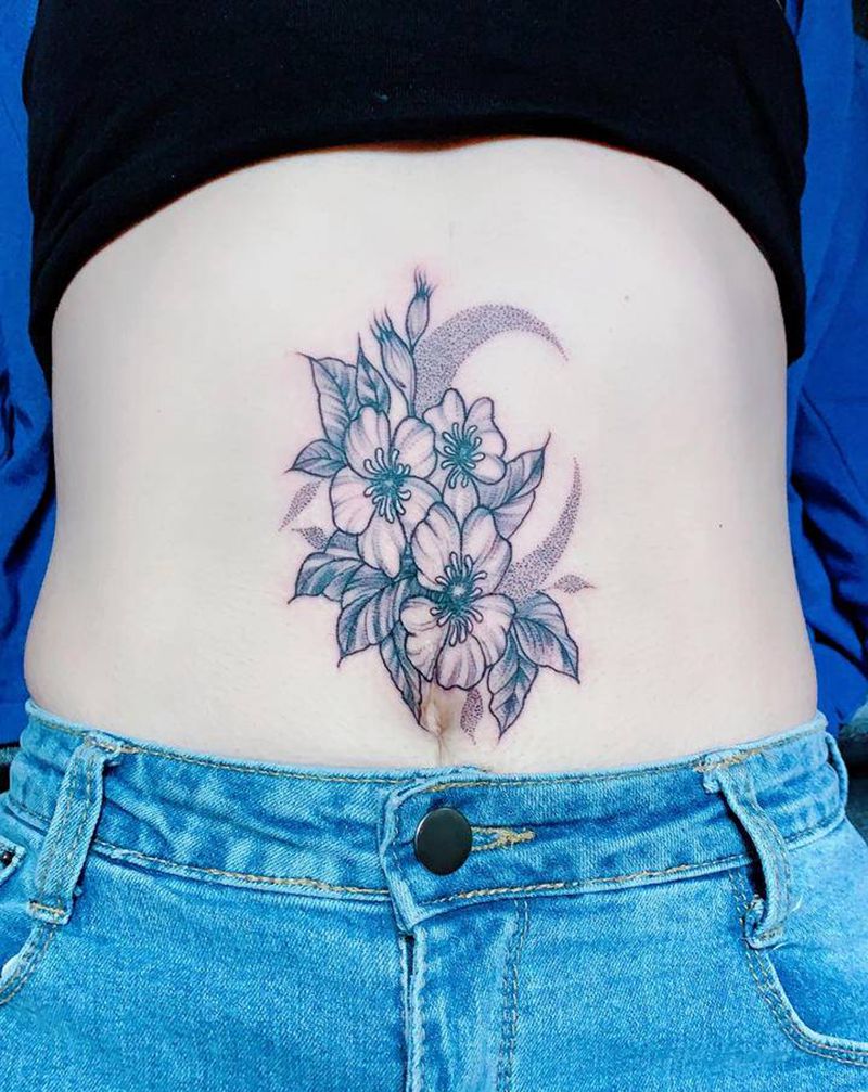 素花纹身图片_腹部纹身图案