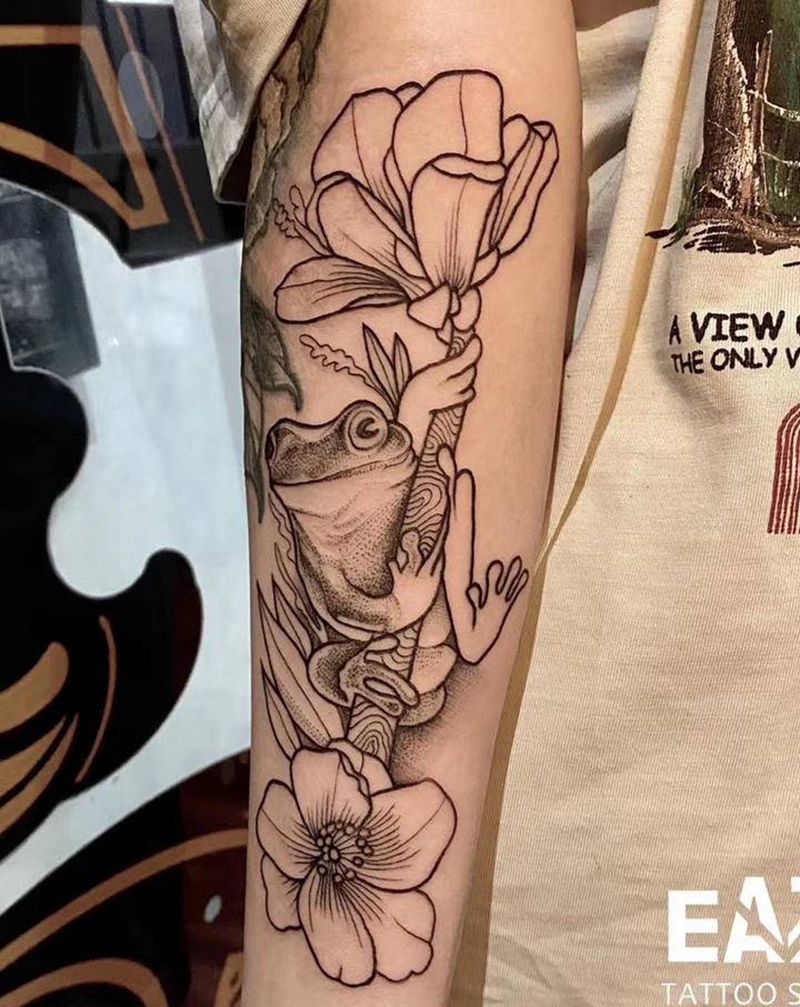 树蛙纹身图片_手臂New School点刺蛙树蛙纹身图案