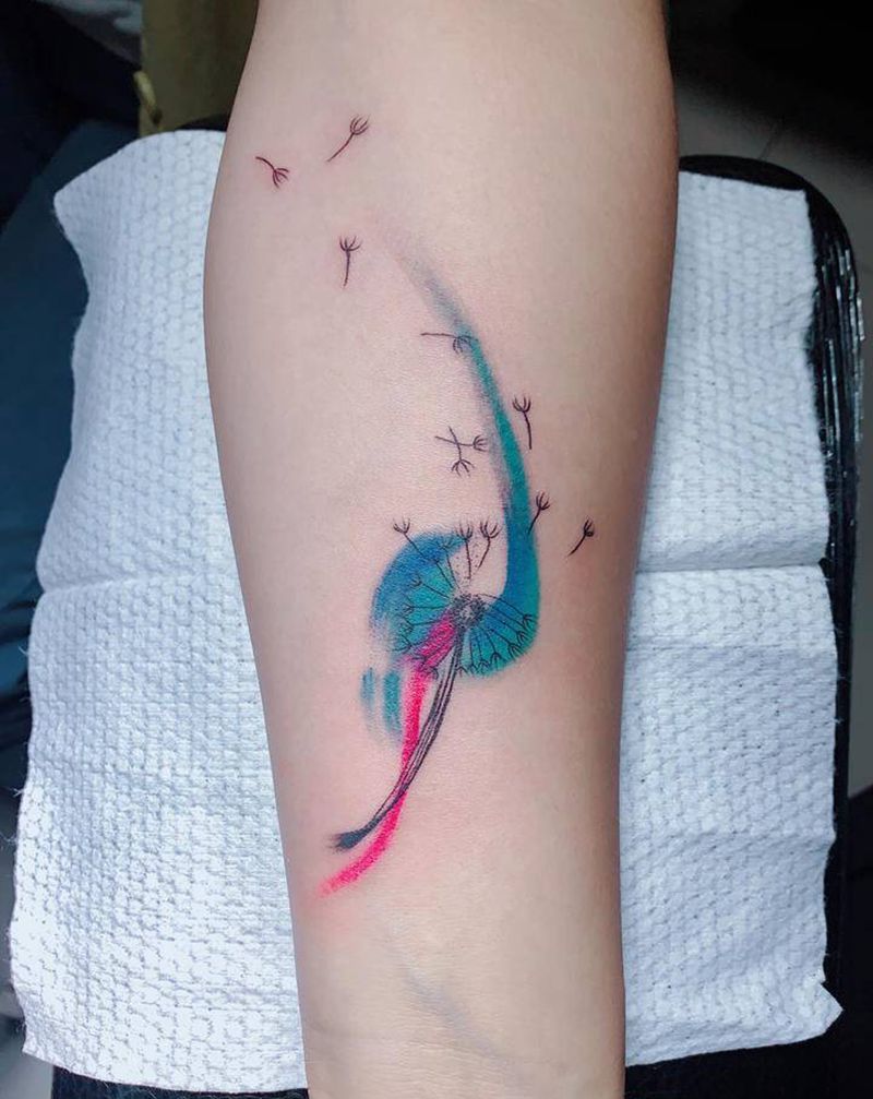 水彩蒲公英纹身图片_手臂水彩纹身图案