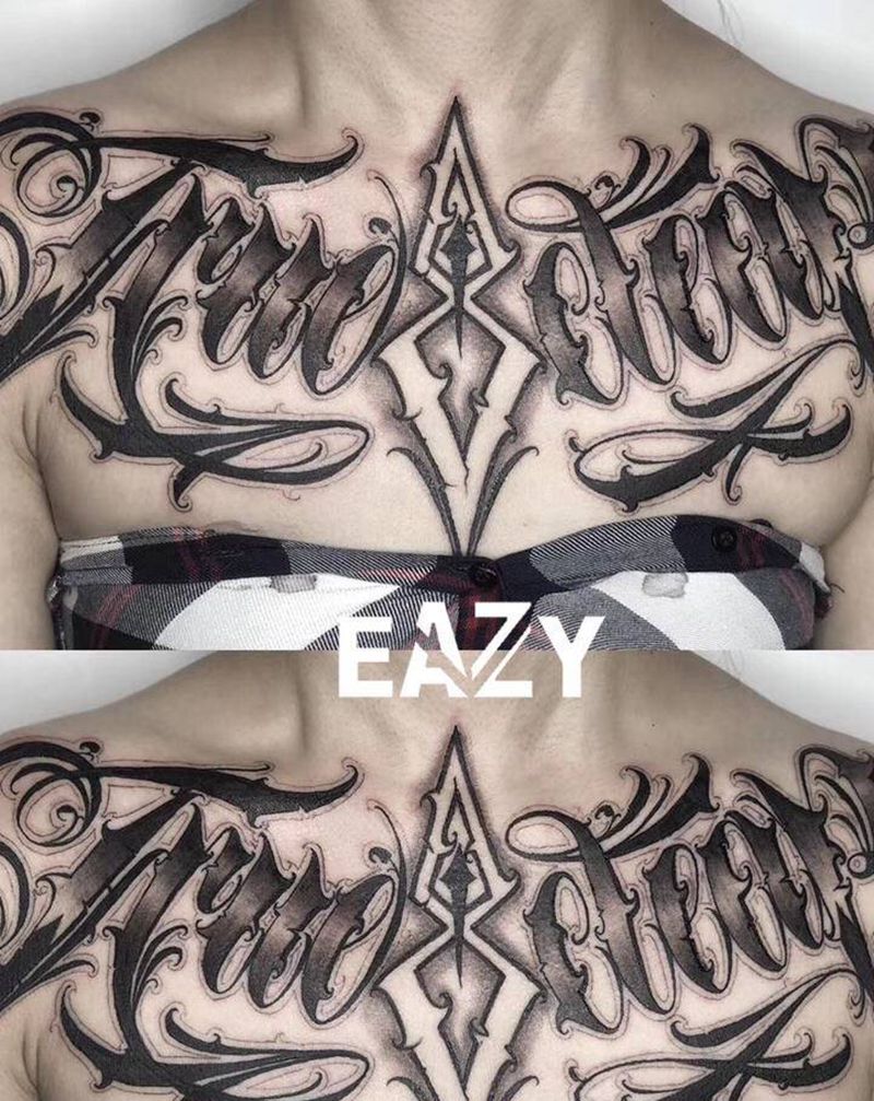 花体字纹身图片_胸部花体字花体字纹身图案