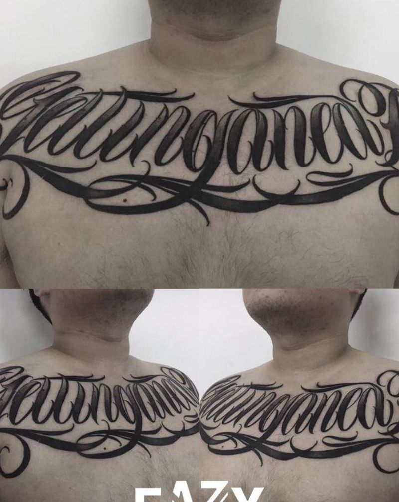 花体字纹身图片_胸部花体字花体字纹身图案