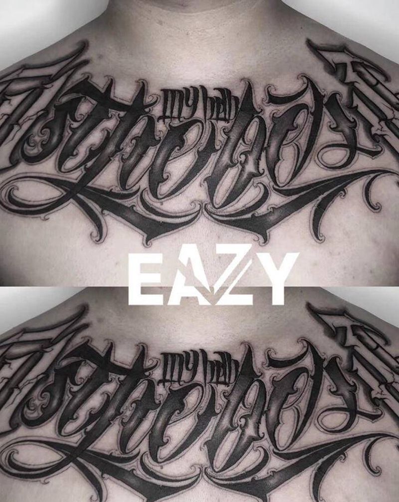 花体字纹身图片_胸部花体字花体字纹身图案