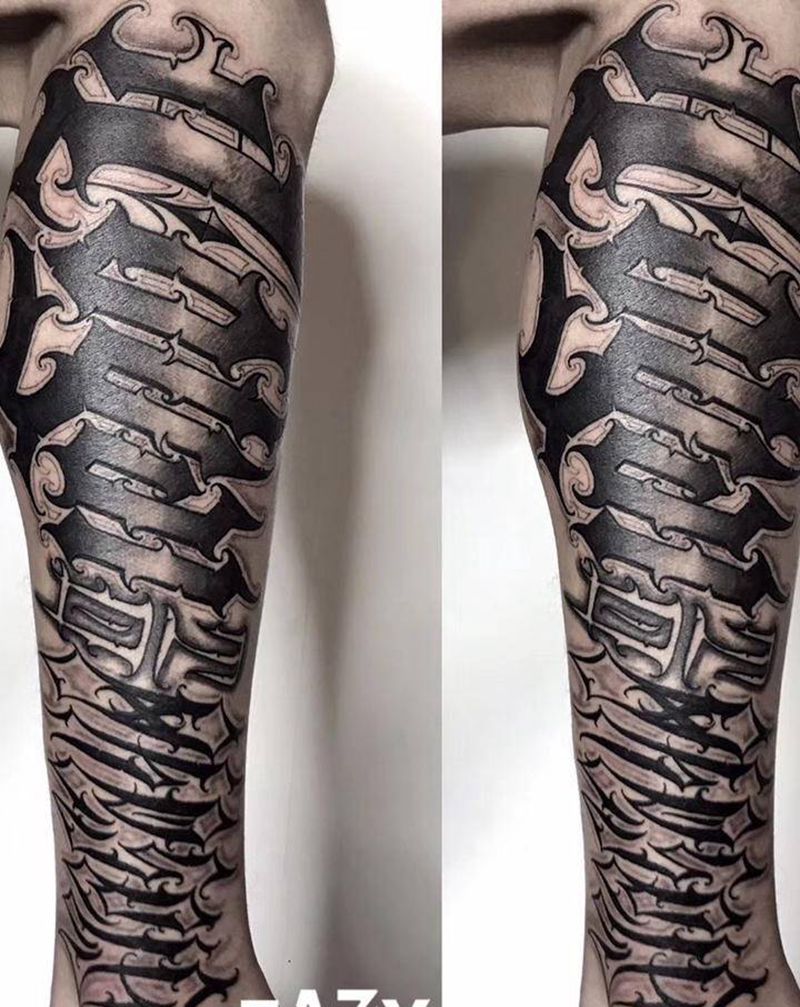 花体字纹身图片_腿部花体字花体字纹身图案