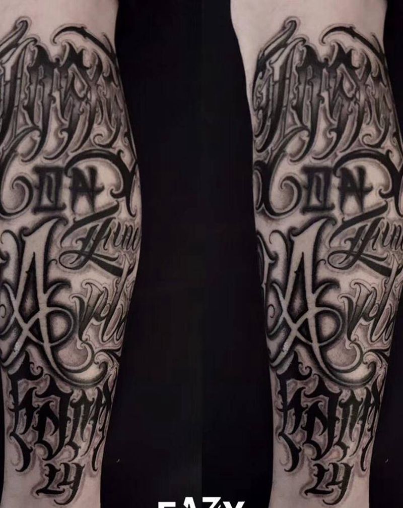 花体字纹身图片_腿部花体字花体字纹身图案