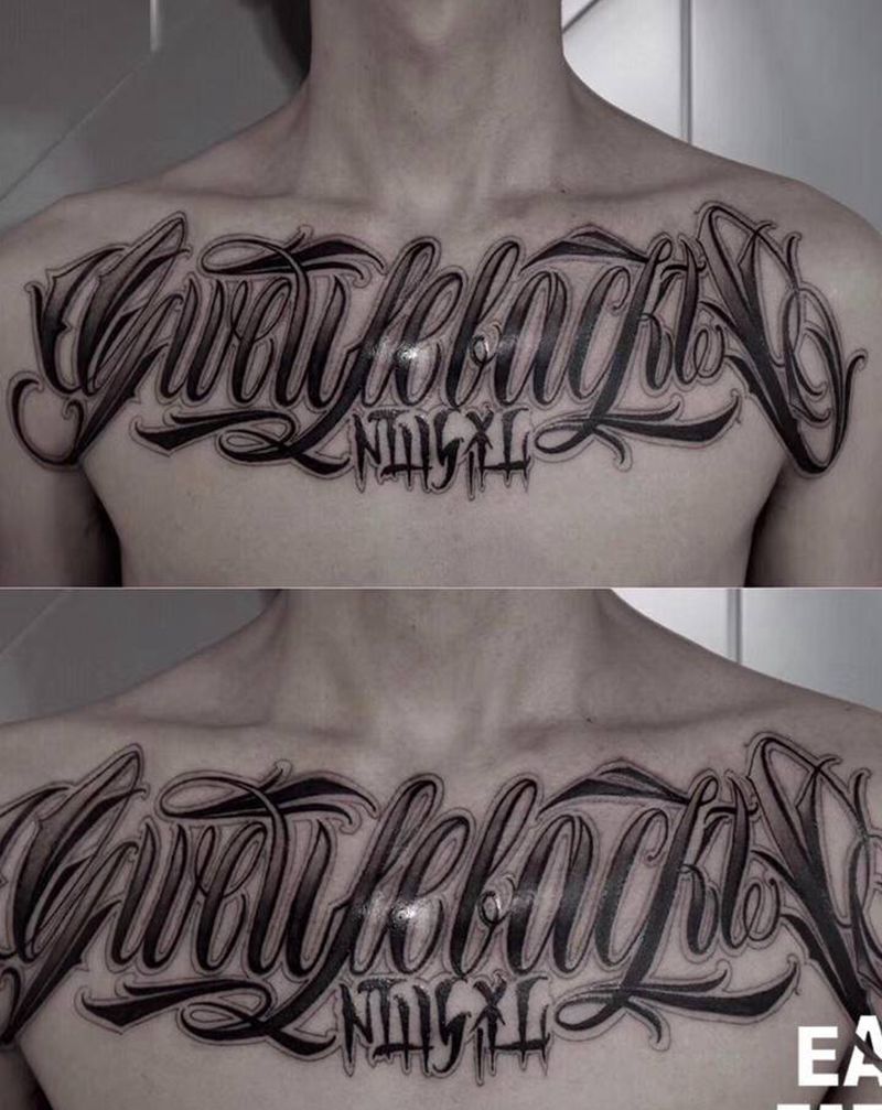 把生命还给音乐纹身图片_胸部花体字花体字纹身图案