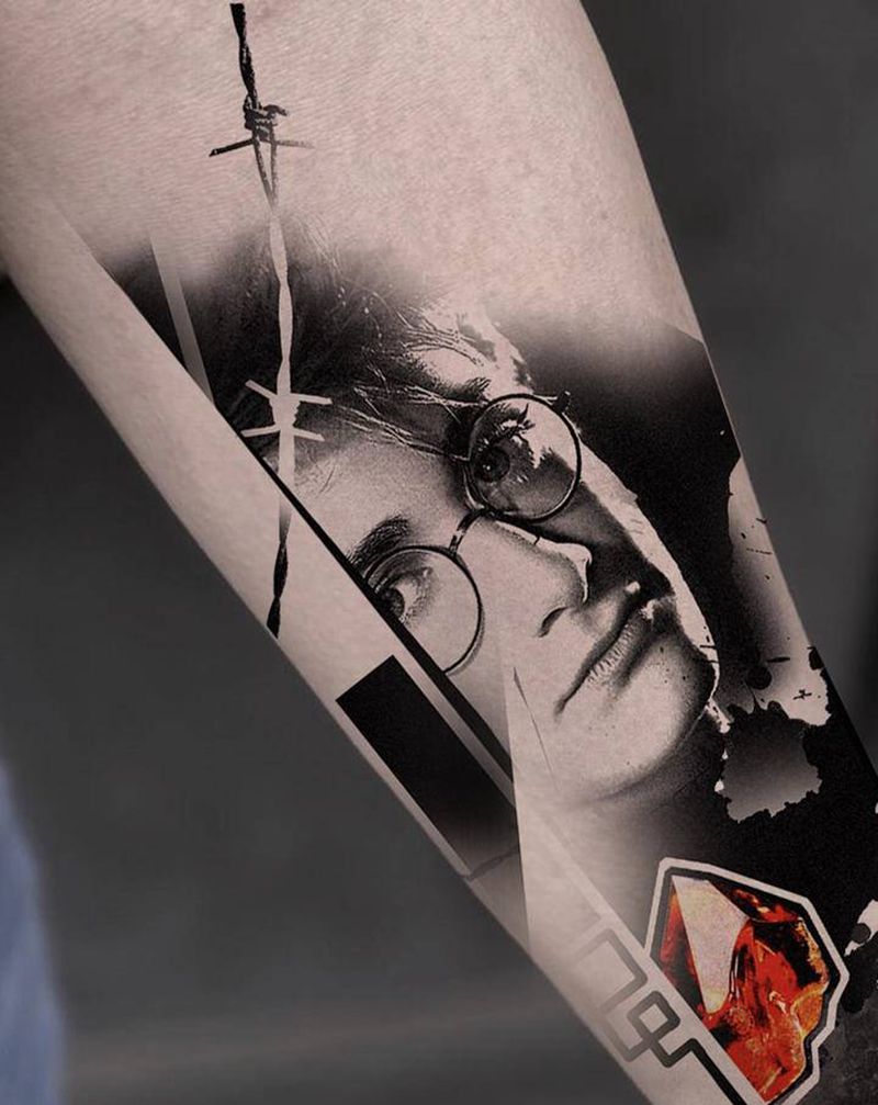 哈利波特纹身图片_手部手臂欧美写实水墨纹身图案