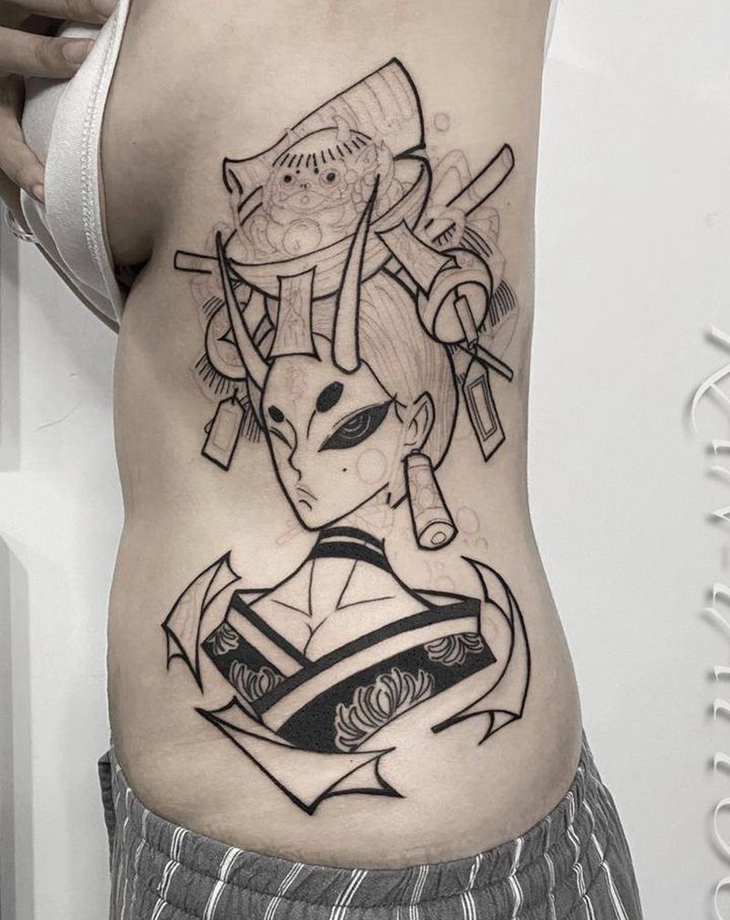 孟婆 割线未完成  未完待续纹身图片_腰部胸部New SchoolOld School酒孟婆妖怪纹身图案