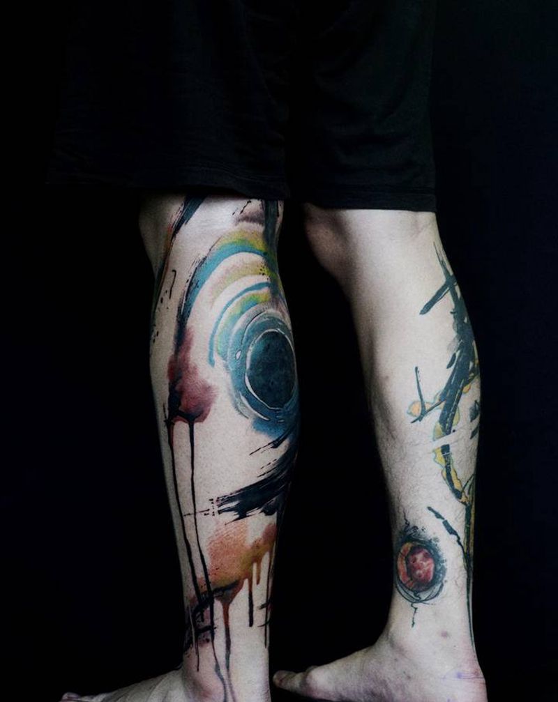 无边的畅想纹身图片_脚部腿部水墨纹身图案