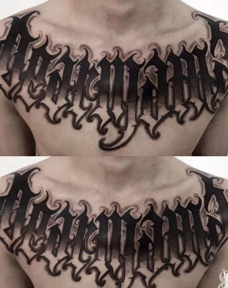 花体字纹身图片_胸部花体字花体字纹身图案