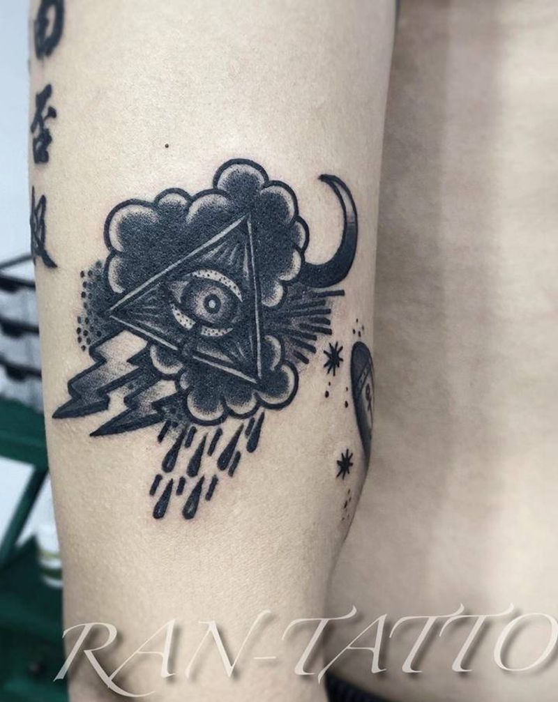 Old school积雨云眼睛纹身图片_Old School点刺云眼睛闪电纹身图案