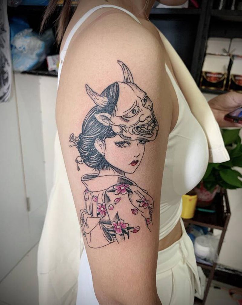 小艺伎纹身图片_新传统纹身图案