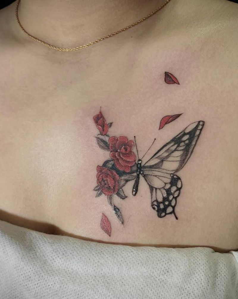 蝴蝶纹身图片_新传统纹身图案