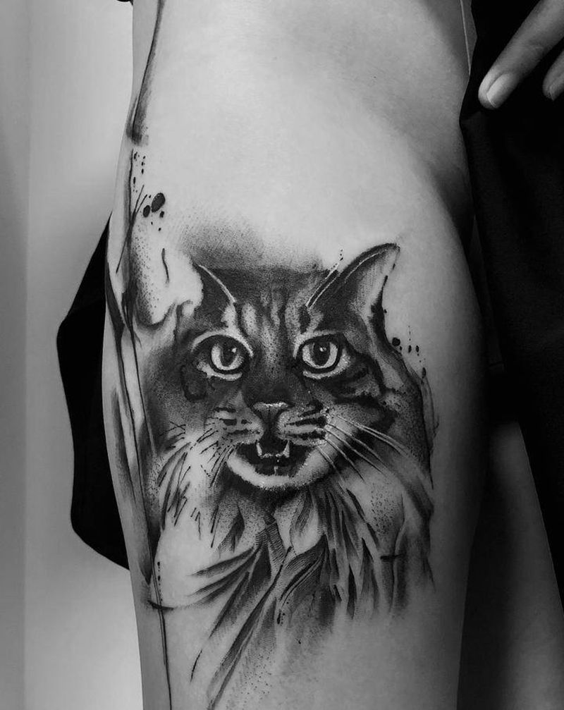 缅因纹身图片_臀部腿部水墨欧美写实纹身图案