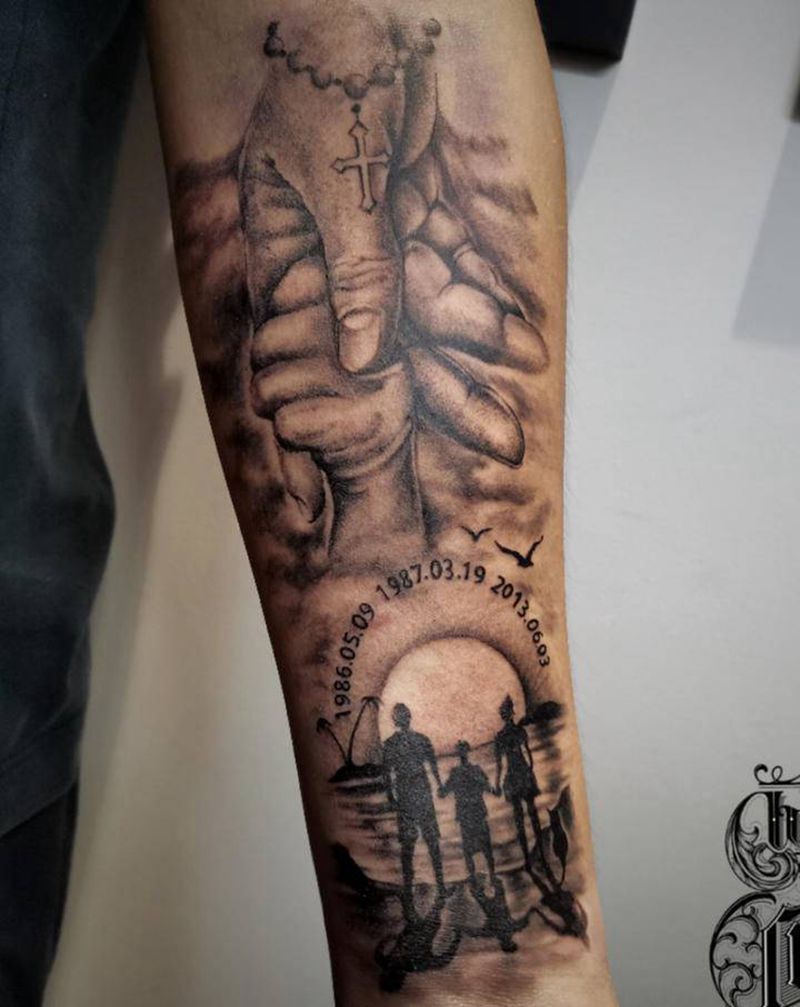 家庭自带修改纹身图片_手臂欧美写实家庭纹身图案