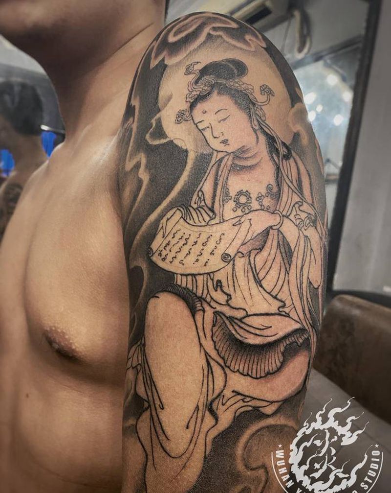 文殊.纹身图片_手臂新传统老传统纹身图案