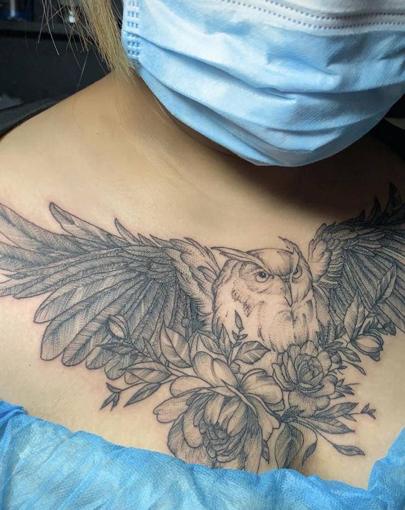 花胸纹身图片_胸部新传统纹身图案