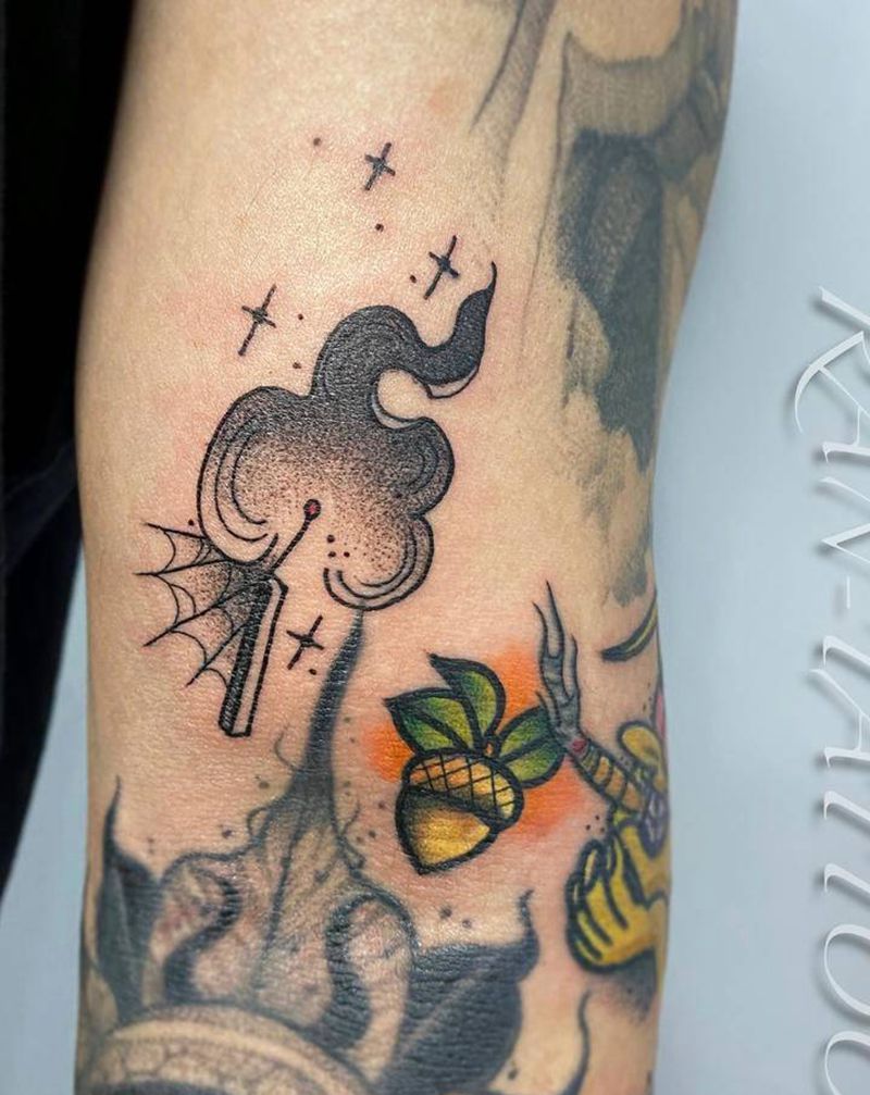 小火柴和橡树果实纹身图片_手臂手部New SchoolOld School火柴果实橡树纹身图案