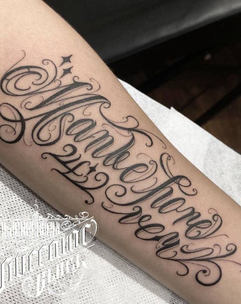 花体字纹身图片_手臂花体字花体字纹身图案