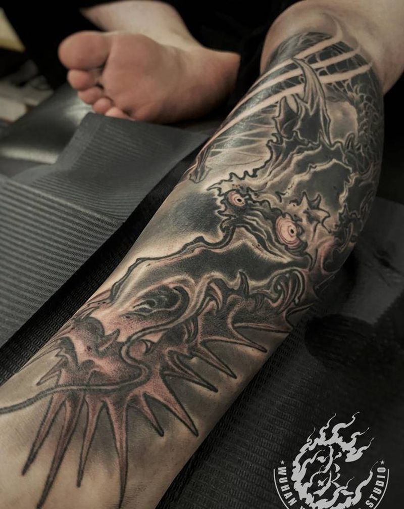 包小腿龙.纹身图片_腿部新传统老传统纹身图案