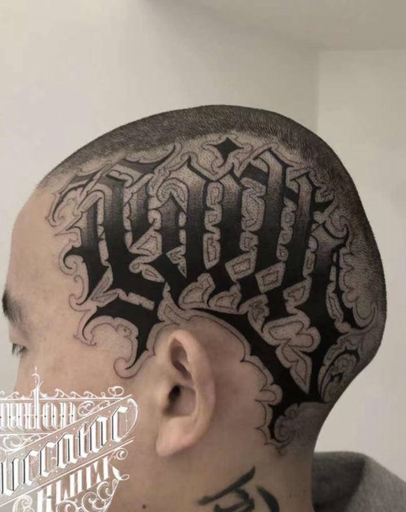 花体字纹身图片_颈部花体字花体字纹身图案