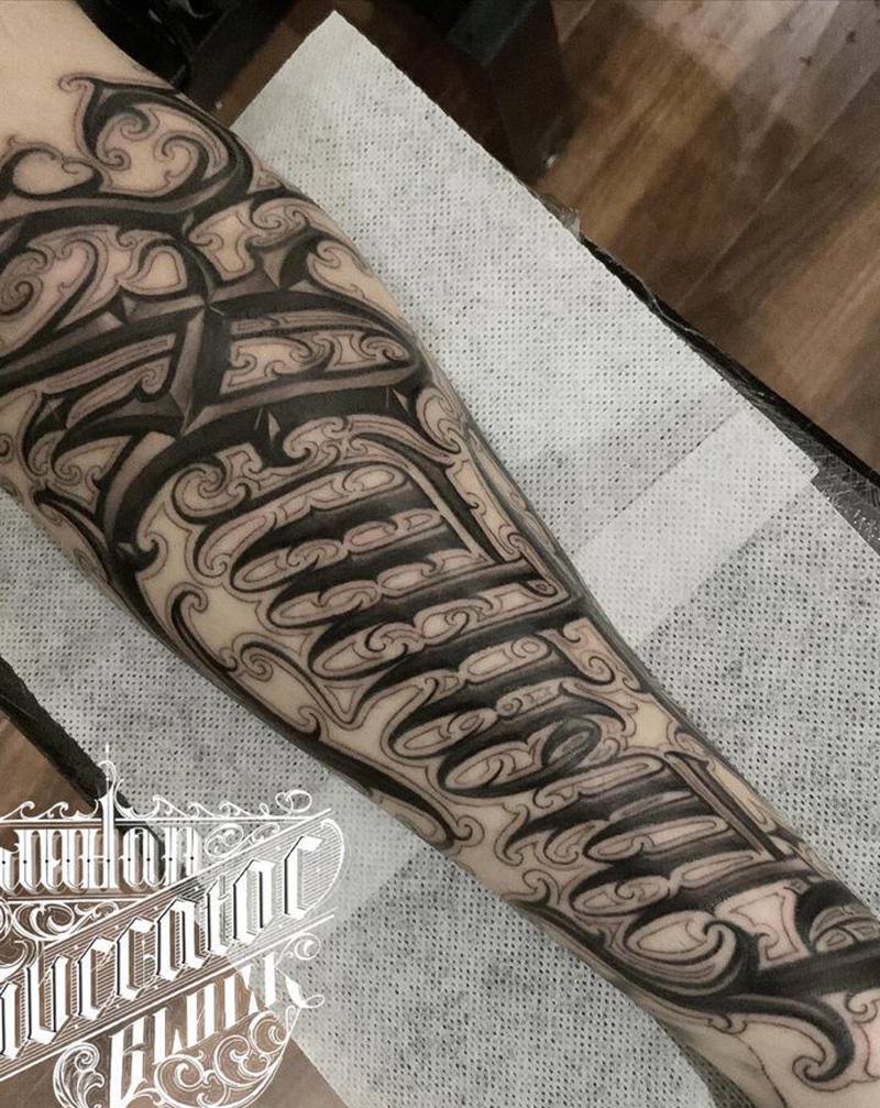 花体纹身图片_手臂花体字花体字纹身图案