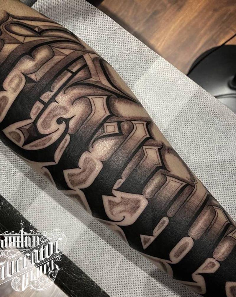 花体字纹身图片_手臂花体字花体字纹身图案