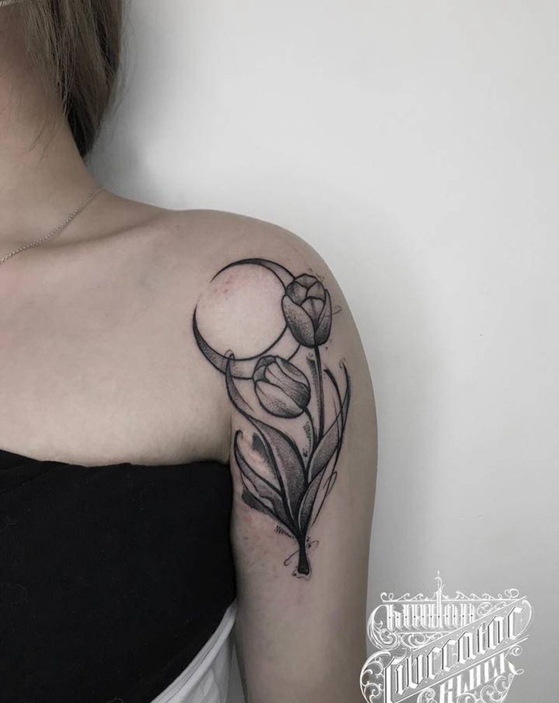 郁金香纹身图片_手部手臂点刺郁金香纹身图案