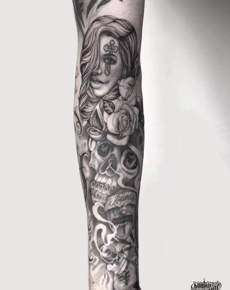 未完纹身图片_手臂欧美写实Chicano纹身图案